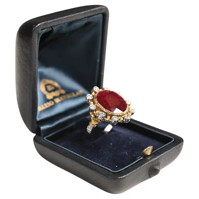 Pre-owned Buccellati Vintage  Burma Ruby Ring. 7.40ct Oval Cut Ruby Diamond 18k Yellow Gold
