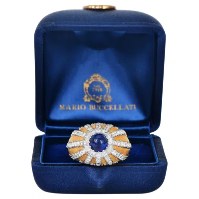 Pre-owned Buccellati Vintage  Cabochon Sapphire Diamond Dome Ring, 18k Gold In Blue