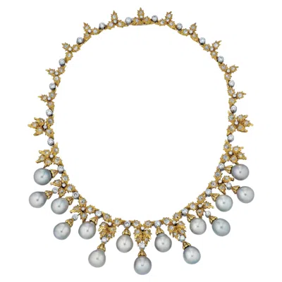 Pre-owned Buccellati Vintage  Diamond And Cultured Pearl Necklace In 18k Gold In Multi