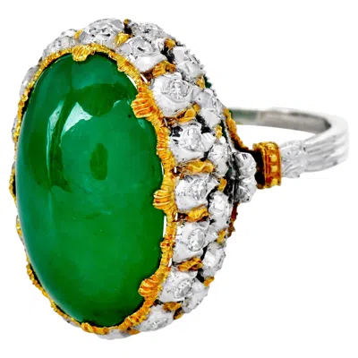 Pre-owned Buccellati Vintage  Fei Cui Jadeite Diamond 18k Gold Ring In Multi