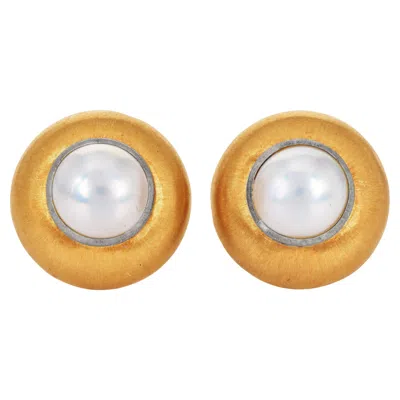 Pre-owned Buccellati Vintage  Large Pearl Clip-on Stud Earrings – 18k Yellow Gold