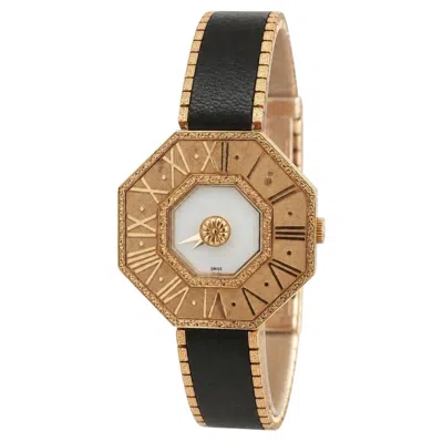 Pre-owned Buccellati Vintage  Oktachron 18k Gold Black Leather Watch Bracelet Ref. 1002