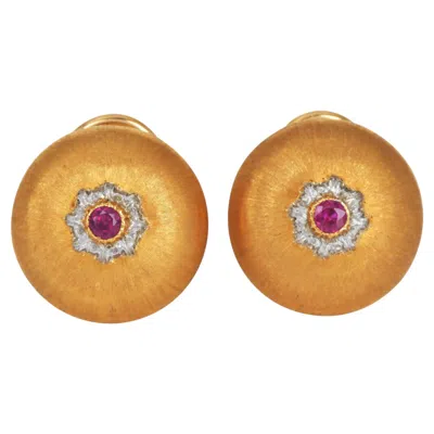 Pre-owned Buccellati Vintage  Ruby 18k Gold Dome Button Clip-on Earrings In Multi