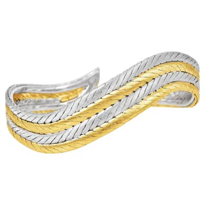 Pre-owned Buccellati Vintage  Two Tone 18k Gold Feather Cuff Bracelet In Multi
