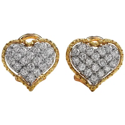 Pre-owned Buccellati Vintage Diamond 18 Karat Gold Heart Clip-on Earrings In Multi