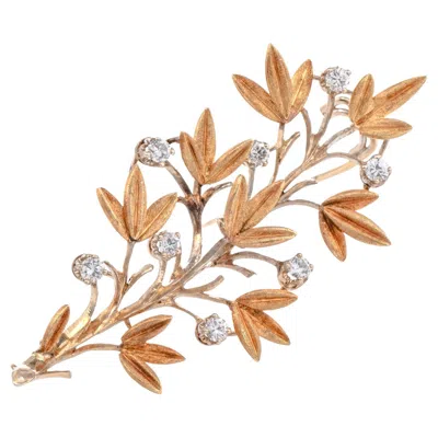 Pre-owned Buccellati Vintage Diamond Flower 18k Gold Spray Pin In Multi
