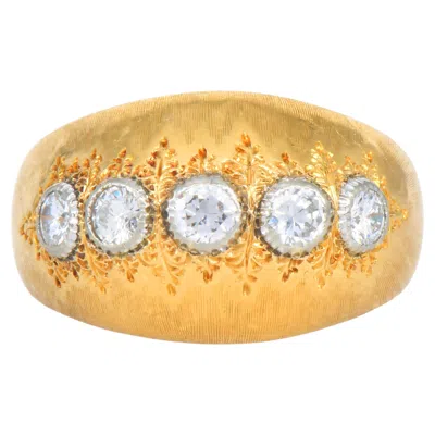 Pre-owned Buccellati Vintage Five Stone Diamond 18k Gold Dome Band Ring In Multi