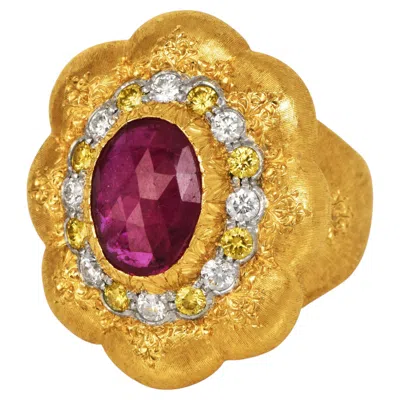 Pre-owned Buccellati Vintage Gia Ruby Diamond 18k Gold Cocktail Ring In Multiple