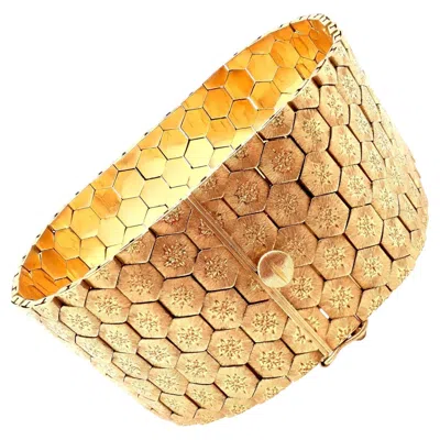 Pre-owned Buccellati Vintage Mario  Honeycomb Hexagon Yellow Gold Wide Bracelet