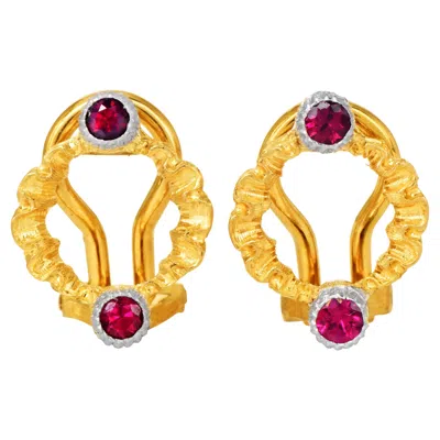 Pre-owned Buccellati Vintage Ruby Stud Clip-on Earrings 18k Gold In Multi