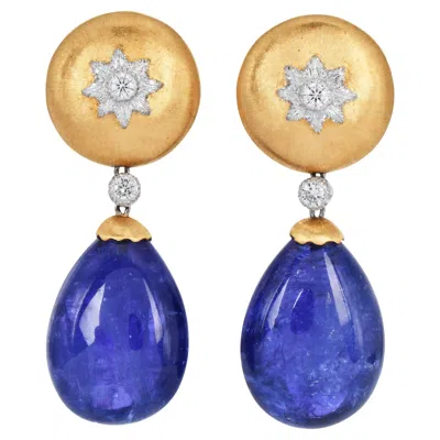 Pre-owned Buccellati Vintage Tanzanite Diamond 18k Gold Clip-on Drop Earrings In Multi
