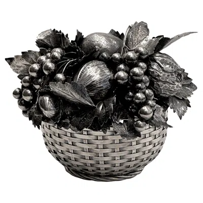 Pre-owned Buccellati Woven Basket Covered With Fruits Solid Silver 925 In Black