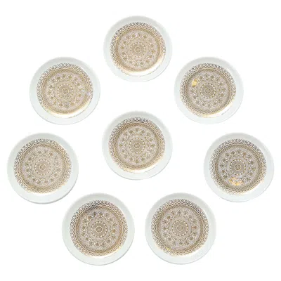 Pre-owned Bucciarelli Set Of Eight  Gilt Porcelain Coasters, Mid-century Italy In Sand