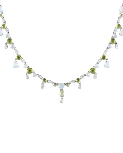 Bucherer 18k White Gold 0.55ct Diamond, Aquamarine And Peridot Necklace Bu15-071224 In Green