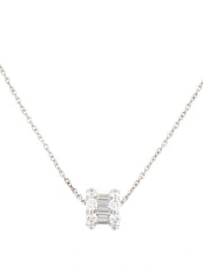 Pre-owned Bucherer 18k Diamond Baguette Love Pendant Necklace, 17.5" In Multicolor