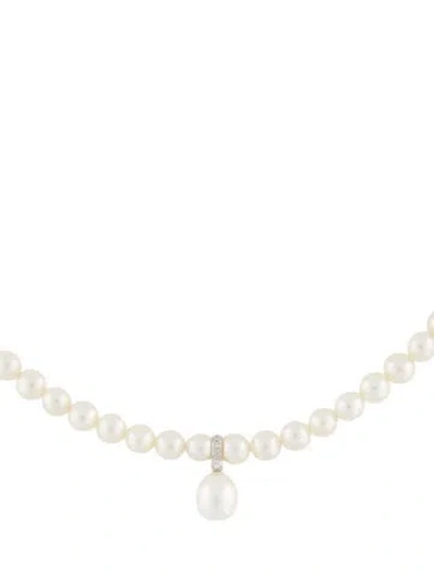 Pre-owned Bucherer 18k Pearl & Diamond Necklace, 17" In Multi