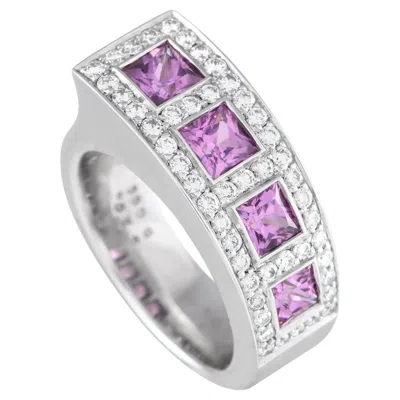 Pre-owned Bucherer 18k White Gold 0.65ct Diamond And Sapphire Ring