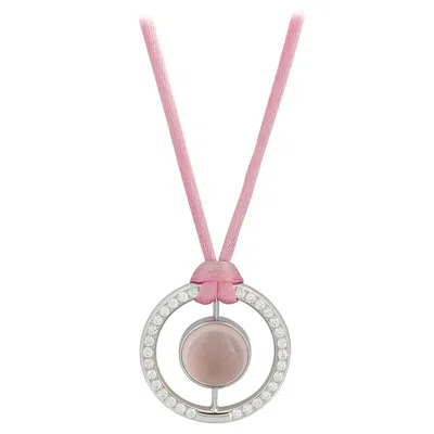Pre-owned Bucherer 18k White Gold 1.11ct Diamond And Rose Quartz Cord Necklace