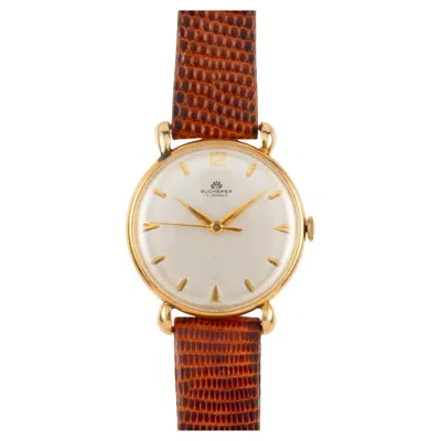 Pre-owned Bucherer 33mm Manual Wind 18k Gold On Leather Watch Ref 50030 In Multi
