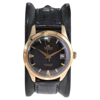Pre-owned Bucherer Automatic 18kt Gold Art Deco Wrist Watch With Original Black Dial