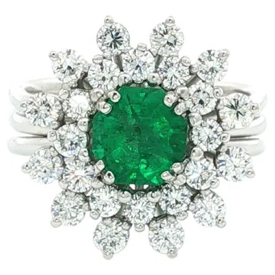 Pre-owned Bucherer Emerald Diamond Ring In 18k White Gold
