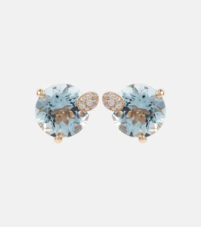 Bucherer Fine Jewellery 18kt Rose Gold Earrings With Aquamarine And Diamonds In Blue
