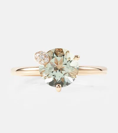 Bucherer Fine Jewellery 18kt Rose Gold Ring With Prasiolite And Diamonds In Green
