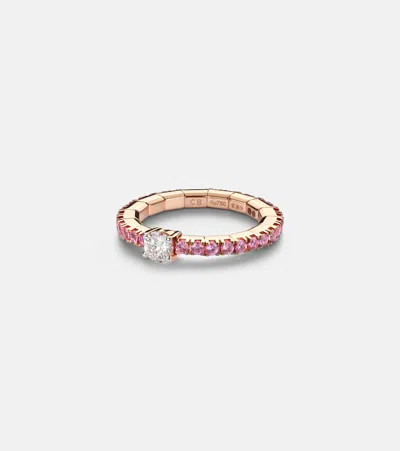 Bucherer Fine Jewellery Stretchy 18kt Rose Gold Ring With Diamond And Sapphires In Pink