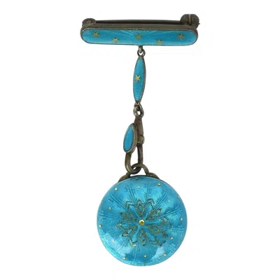 Pre-owned Bucherer Sterling Silver Enamel Guilloche Pin Brooch And Watch Holder, Swiss In Multi