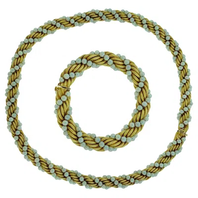 Pre-owned Bucherer Two-piece Necklace And Bracelet Set In 18 Karat Yellow Gold And Pearls