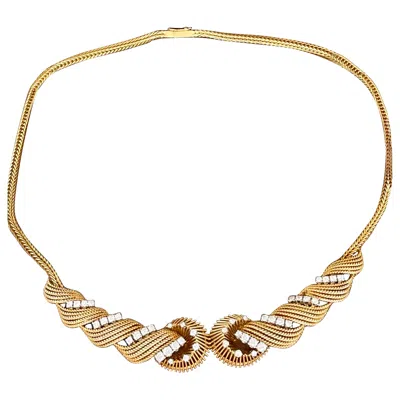 Pre-owned Bucherer Vintage 1950s 18 K Yellow Gold Twist Wire Diamond Necklace  Switzerland