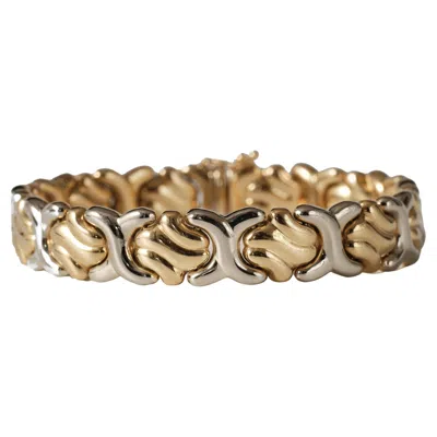 Pre-owned Bucherer Vintage 1990s Carl  18k Gold Two-tone Link Bracelet, 7.36" In Multiple