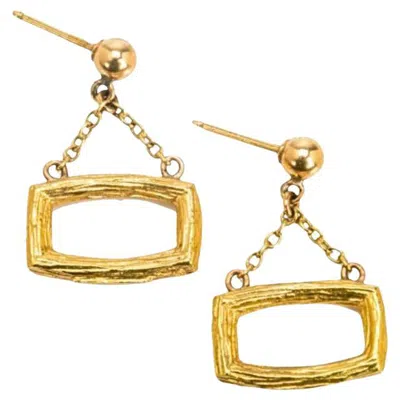 Pre-owned Bucherer Vintage  18k Yellow Gold Brushed Finish Dangle Earrings