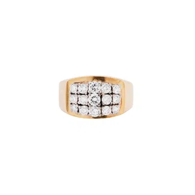 Pre-owned Bucherer Vintage  Diamond Cluster Signet Dress Ring In 18k Yellow And White Gold