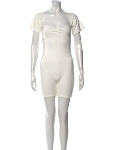 Pre-owned Buci Bamboo Square Neckline Romper In White