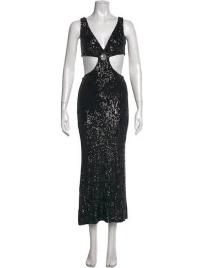 Pre-owned Buci Nyc V-neck Long Dress In Black