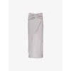 Buci Nyc Womens Blue Dandelion Draped Silk Midi Skirt In Blue