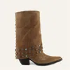 Buck & Brana Arianna Old Gold Leather Cowgirl Boots In Brown