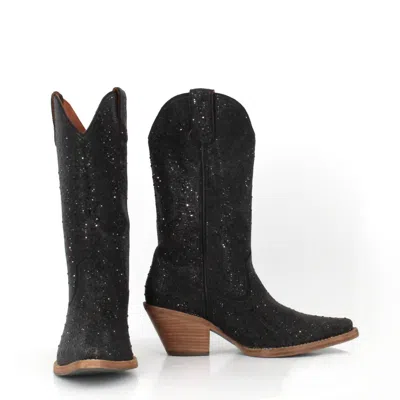 Pre-owned Buck & Brana Women's Dorothy Rhinestones Leather Cowgirl Boots In Black