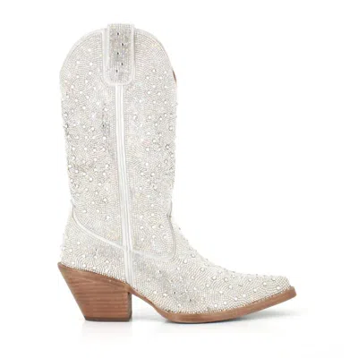 Pre-owned Buck & Brana Women's Dorothy Rhinestones Leather Cowgirl Boots In Silver