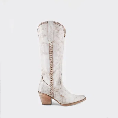 Buck & Brana Women's Kenia Cowgirl Leather Boots In White