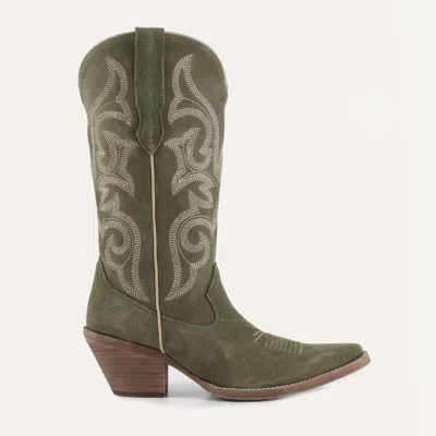 Buck & Brana Women's Tessa Leather Cowgirl Boots In Olive In Green
