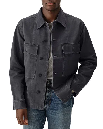 Buck Mason Cotton Herringbone Twill Button Down Fatigue Shirt Jacket In Mineral Grey