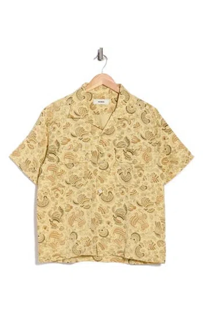 Buck Mason Draped Linen Deuce Coupe Camp Shirt In Yellow