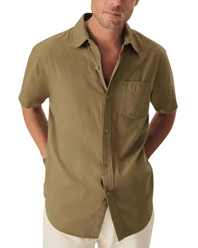 Buck Mason Draped Regular Fit Short Sleeve Twill Shirt In Dried Wheatgrass