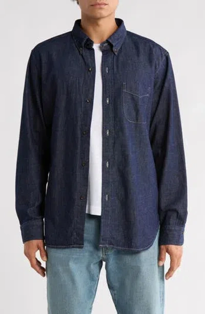 Buck Mason Nep Denim Button-down Shirt In Blue