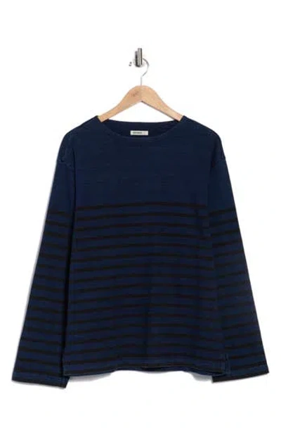 Buck Mason Strip Cotton Crewneck Polo In Blue