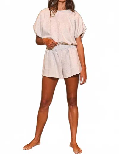 Bucketlist Bubble Sleeve Scuba Short Set In Gray In Pink