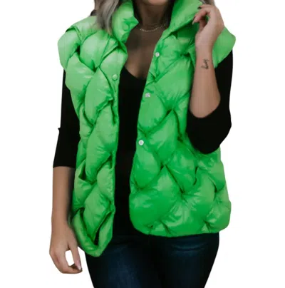 Bucketlist Button Woven Puffer Vest In Green