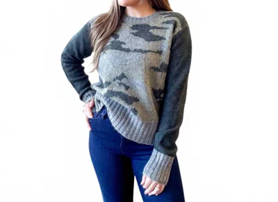 Bucketlist Camo Contrast Knit Sweater In Gray/blue In Multi